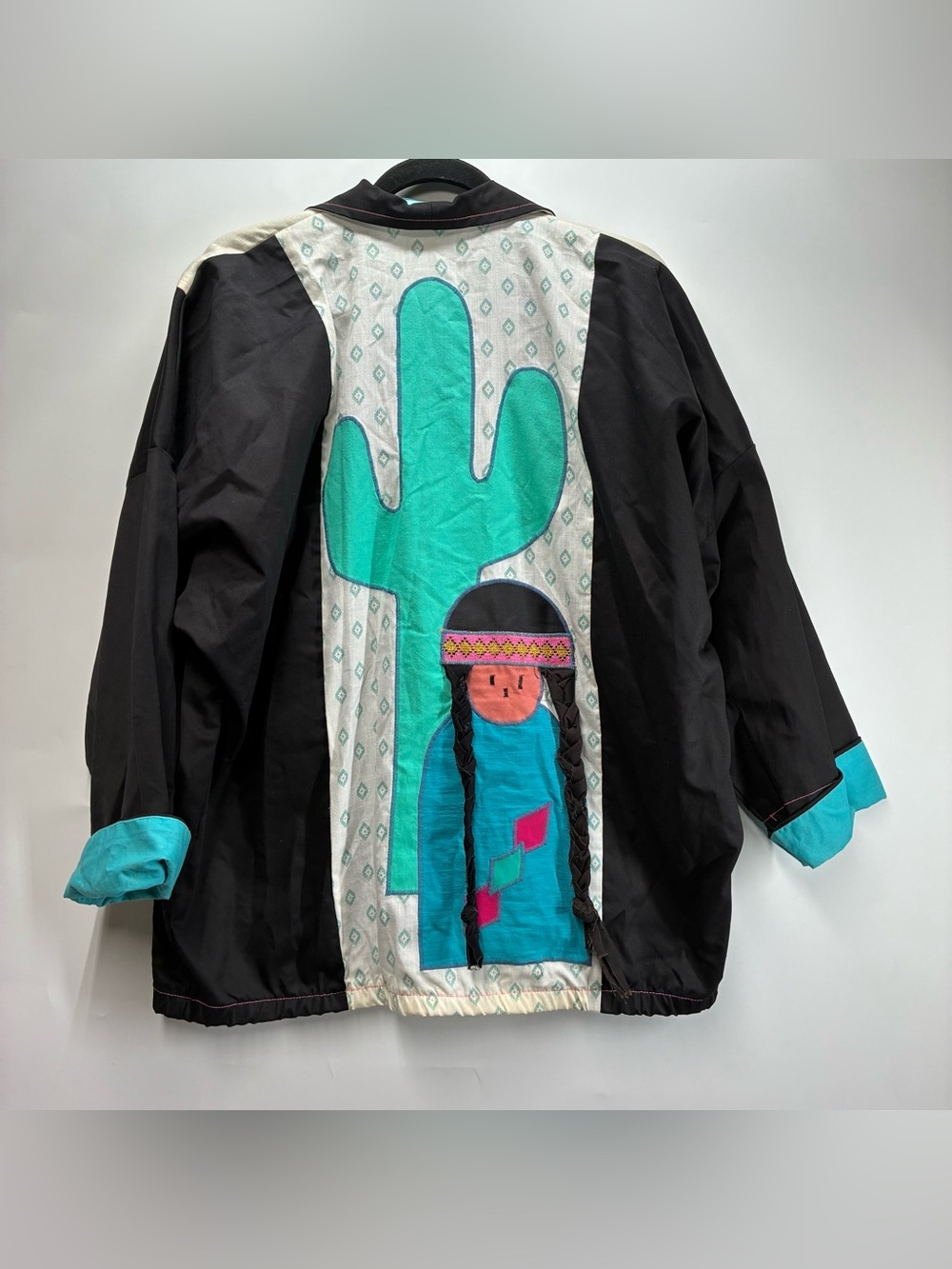 Vintage 90s Southwest Cactus Native American Teal Jacket Colorblock Western
